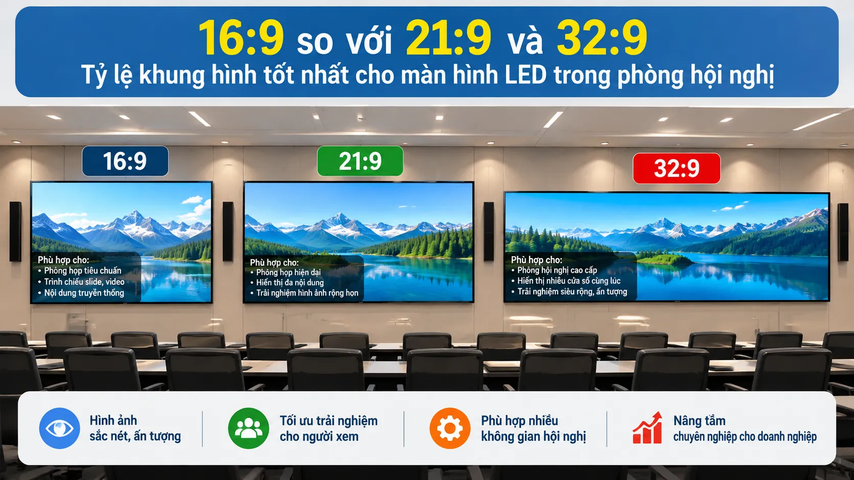Tỷ lệ khung hình tốt nhất cho màn hình LED trong phòng hội nghị