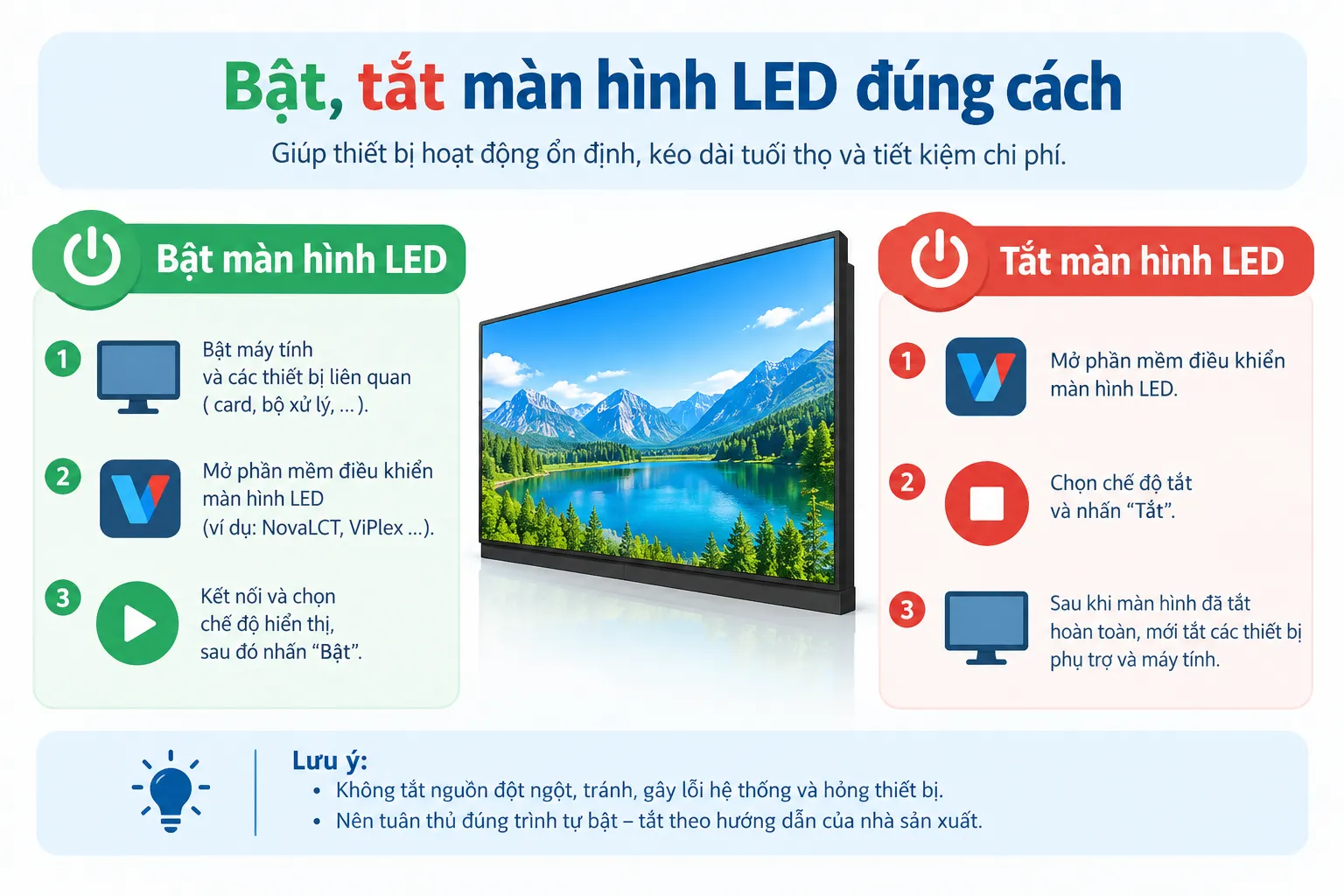 Tại sao cần bật, tắt màn hình LED đúng cách?