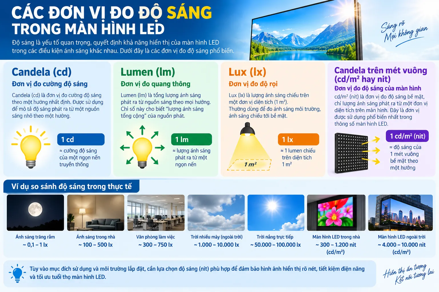 Các đơn vị đo độ sáng trong màn hình LED?