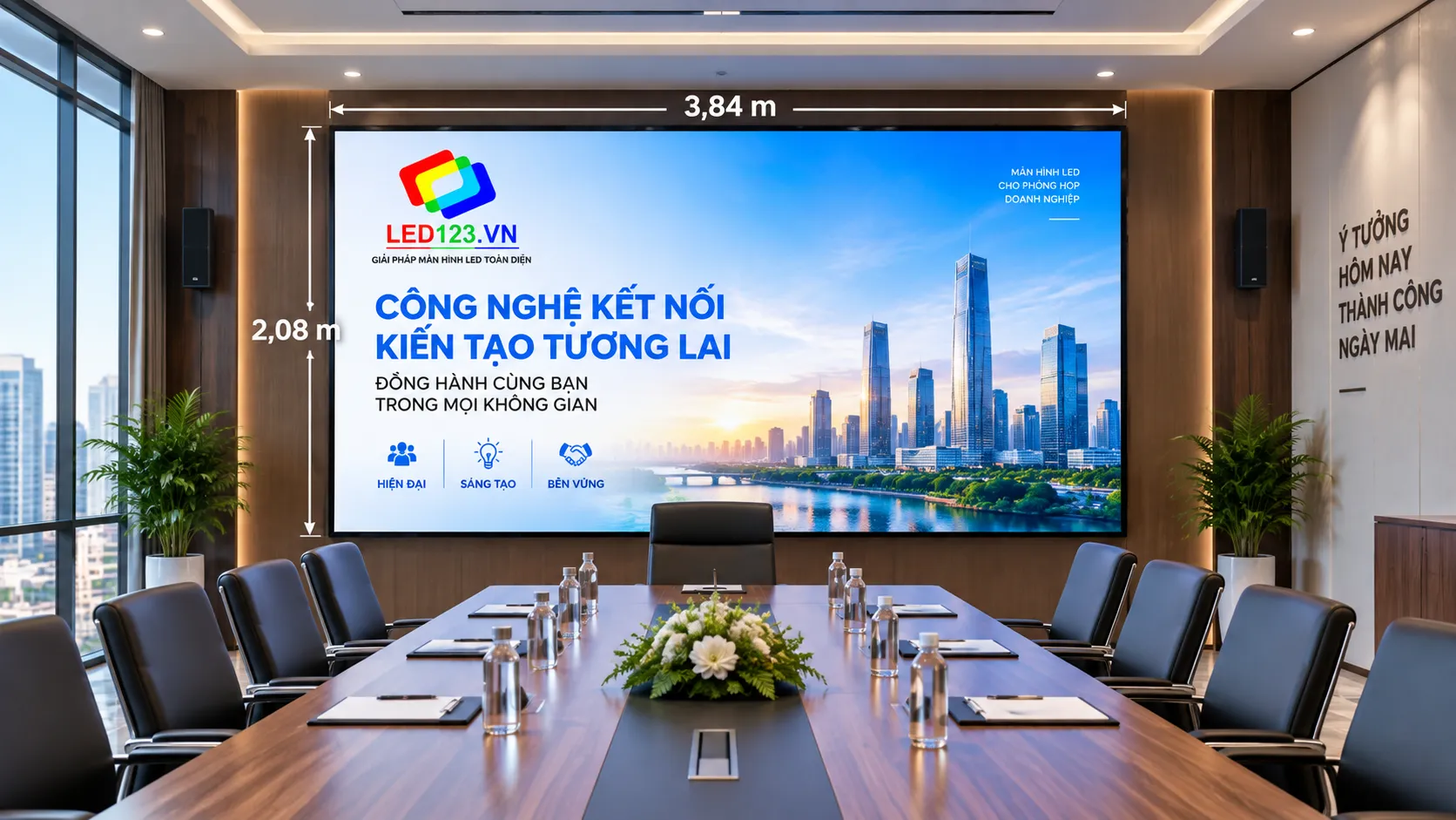 Màn hình LED phòng họp P2 - kích thước 3,84m x 2,08m